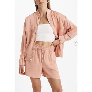 Express Satin Oversized Bomber Jacket Women's Size Small Coral Dust NWT